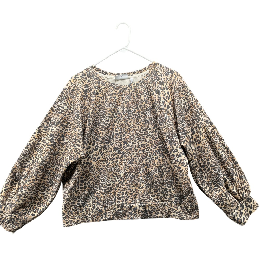Kosiuko Leopard Print Sweatshirt Womens XL (44) Balloon‎ Sleeve Boat Neck